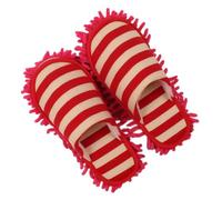 Artibetter Cleaning Slippers Cover Chenille Lazy Person Floor Shoes Mop | Cotton Cloth and Chenille Fiber, Anti Skid Wear Resistant, Red Stripe Large Size for Home Cleaning