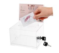 Artibetter Clear Acrylic Suggestion Box with Lock and Sign Slot for Fundraising Donation Ballot and Card Collection Offices Cafes Exhibitions Secure Removable Header Multipurpose Display