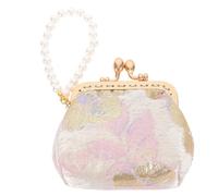 Artibetter Coin Golden in Elegant Chinese Handheld Purse Brocade with Women Design Imitation Pearl Decoration, Versatile Storage Floral Clutch Bag Colour for Daily Outings and Travel