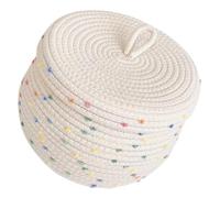ARTIBETTER Cotton Rope Egg Storage Basket with Lid Small Handwoven Desktop Organizer Basket for Kitchen and Household Storage Nordic Style for Tabletop