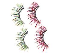 Artibetter D False Eyelashes Lightweight Artificial Fiber Clusters with Rhinestones and Sequins 2 Pairs Dramatic Sparkle Lashes for Cosplay and Weddings for Trendy Stage Makeup