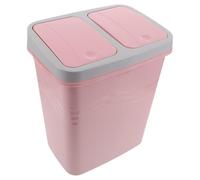 Artibetter Double Waste Bin with Lid for Kitchen, Plastic Dual Compartment Rubbish Container with Wet and Dry Separation, Pink Two-Section Trash Can Suitable for Home and Office Use