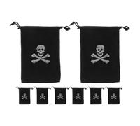 Artibetter Drawstring Bags with Skull Sign Closure Pirate 8pcs Halloween Black Polyester Candy Goodie Bags Easy to Clean for Party and Home Decor for Trick Treating