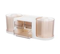 Artibetter Dual Rotating Transparent Desk Organizer with Drawer Smooth Silent Spinning Pen Holder Cup for Office and School Art Supplies Storage Clear Plastic Stationery Box for Efficient