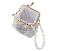 Artibetter Elegant Brocade Kiss Lock Purse for Women with Embroidered Flower Decoration and Pearl Wristlet, Vintage Floral Coin Wallet for Organized Storage of Small Trinkets and Cards