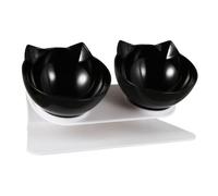 ARTIBETTER Elevated Tilted Cat Feeding Bowl Double Plastic Water Feeder for Neck Protection Comfortable Indoor Pet Eating Bowl Black