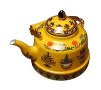 Artibetter Enamel Teapot 1.7l Yellow Small Kitchen Teakettle Water Boiling Pot with Ceramic Handle Household Stovetop Kettle for Traditional Butter Tea Serving