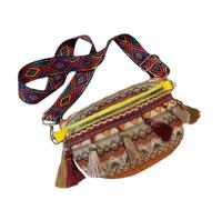 Artibetter Ethnic Style Small Crossbody Bag for Women with Adjustable Wide Strap, Retro Tassel Chest Waist Bag, Yellow Boho Handbag for Leisure and Daily Use