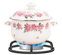 Artibetter Flat Bottom Stockpot Enamel Stew Pot 9.82x7.86x7.86in Enamel Strong Durability Handle Design Practical Pot for Home Cooking