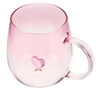 Artibetter Gradient Glass Milk Mug with Handle, 3D Romantic Heart Design, Single-Layer Beverage Cup for Breakfast and Office Use, Pink Gradient Creative Drinkware