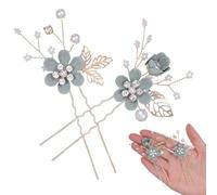 Artibetter Handmade Beaded Green U-Shaped Bridal Hairpin Set Wedding Hair Accessory for Brides and Bridesmaids Korean Style Bridal Hair Piece