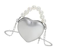 Artibetter Heart Shaped Small Crossbody Bag Chain, Silver PU | Zipper Closure, Anti-drop Grip, for Keys and Compact Powder at Weddings or Prom Night