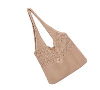 Artibetter Hollow out Knitted Shoulder Bag in Polyester for Women, Khaki | Lightweight Carry Feel, Simple Chic Style, Business and Leisure Use