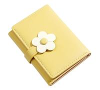 Artibetter Korean-Style Yellow Pu Leather Student Coin Purse with Flower Pattern, Compact Tri-fold Wallet for School and Daily Use