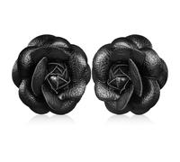 Artibetter Leather Shoe Clips Flower Set, 2 Pcs Black 6.5cm Satin Shoe Charms with 2 Duckbill Brooch Clips, Clip-on Floral Accessories for Bridal Heels, Flats, Boots Decoration