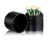 Artibetter Makeup Brush Travel Bucket with Sturdy PU Material and Dustproof Lid, Compact Design for Vanity and-The-Go Use