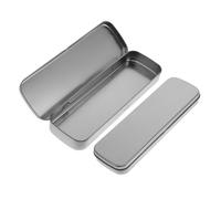 Artibetter Metal Pencil Box and Tin Box Container for School Boys, Silver Grey Frosted Rectangular Mini Stationery Case Window, 2pcs Set for Pen and Nipper Storage in Classroom or Home Use