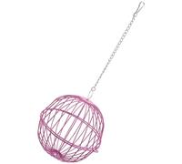 Artibetter Multi-function Iron Wire Rabbit Hanging Feeder Ball with Chain, Grass Feed Dispenser for Small Animals and Guinea Pigs, Pink Colour Suitable for Cage Use