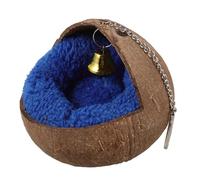 Artibetter Natural Parrot House Hanging Coconut Shell Bird Nest with Blue Cushion and Bell Warm Sleeping Bed for Budgie Parakeet Canary Cage Accessory