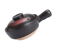 ARTIBETTER Old-fashioned Clay Casserole Pot with Handle for Gas Cooking Portable Food Stew Pot Compact Anti-slip Design for Soup Rice Braised Dishes Small Black-red Pattern for One Person
