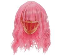 Artibetter Pastel Pink Wavy Wig for Women Shoulder Length Short Hair Wig with Bangs Adjustable Elastic Straps High Temperature Fiber Simple Maintenance Suitable for Performances and Occasions