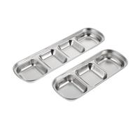 Artibetter Pet Feeding Trays Fodder Plates Multi-grid Stainless Steel Small 2pcs with Three and Four Compartments Safe and Sturdy Feeding Bowls for Small Pets