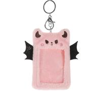 Artibetter Plush Card Holder with Devil Wings Design Visible Id Card Sleeve and Decorative Keychain Pink Plush Material with Alloy Keyring for Office and Security Staff