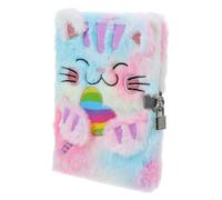 Artibetter Plush Cat Notebook with Lock Fluffy Tie Dye Diary for Cute Animal Journal for Writing Drawing and Personal Notes Journal Supplies for Young Animal Lovers