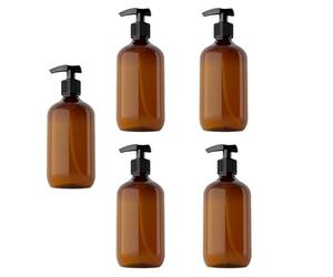Artibetter Press Bottles Sub-packaging 5pcs 500ml Leak-proof Portable Emulsion and Cosmetic Pump Bottles Brown for Travel for Toiletries and Makeup Storage