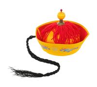 Artibetter Qing Dynasty Chinese Emperor Hat with Braid and Dragon Motifs Lightweight Retro Asian Royal King Costume Headpiece for Drama Cosplay and Cultural Performances