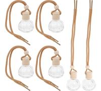 Artibetter Refillable Essential Oil Bottles to Driving Fatigue 6pcs Car Diffuser Bottle Set with 10ml Glass and Wood Air Freshening Pendant for Travel and Car Use
