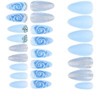 Artibetter Rose Pattern Easy to Use Press on Fake Nails for Women Unique Artificial Nails with Jelly Glue and Metal Decoration, for Home Use Or Prom