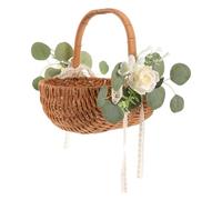 Artibetter Rustic Handwoven Picnic Basket with Handle Featuring Fade Resistant Simulation Flowers and Easy Carrying Design, for Picnic Trips and Fruit Shops