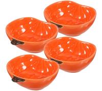 Artibetter Small Animal Feeding Bowls with Sturdy Bottom Ceramic Pumpkin Shaped 4pcs Hamster Food Bowls Holding Water and Snacks for Pets