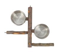 Artibetter Stainless Steel Parrot Perch Rack with Wood Stand and Feeding Bowl Comfortable Bird Stand Platform for Parakeets Cockatiels Lovebirds Birds