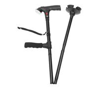 Artibetter Telescopic Folding Cane with Adjustable Height Led Light and Alarm for Elderly Safety Foldable Walking Stick with 4-Foot Anti-Skid Base and Armrest