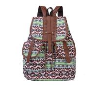 Artibetter Travel Backpack Drawstring Backpack Vintage Ethnic Style Canvas Sturdy Design Women Travelling and Going to School Light Green