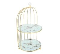 ARTIBETTER White Synthetic Material Bird Cage Shape Dessert Display Stand and Cosmetics Storage Organizer with Ample Storage Space for Perfume and Cakes, Elegant Two-tiered Multi-functional
