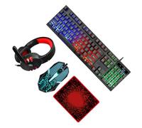 Artibetter Wired Keyboard Mouse Headset Combo with Colorful LED Light Cracked Texture Ergonomic Design for Home Office Gaming Plug and Play Including Mouse Pad Up to Keystrokes