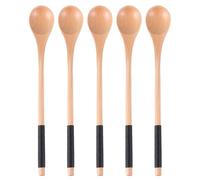 Artibetter Wooden Stirring Spoons Simple and Elegant Design 5pcs with Handle and Tied Thread, Round Shape Honey Spoon Set Natural Colour Safe for Cups and Bowls for Kitchen and Dining