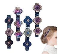 ARTIBY Side Hair, Side Hair Clips with 3 Flowers and Rhinestones - Shiny Four Clover Hairpin for Women, Duck Beak for Styling