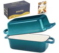 Articasting Cast Iron Loaf Pan With Lid, Enameled Bread Loaf Pan For Homemade Bread Sourdough, 2 In 1 Loaf Pans For Baking Bread 9x5, Even Heating Bread Dutch Oven, Teal