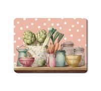Artichoke Dish Drying Mats For Kitchen Counter, Vintage Peach Polka Dot Absorbent Rubber Dish Drainer Mat, Rustic PU Leather Drying Pad For Coffee Bar 18x24 Inch