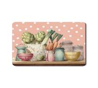 Artichoke Dish Drying Mats For Kitchen Counter, Vintage Peach Polka Dot Absorbent Rubber Dish Drainer Mat, Rustic PU Leather Drying Pad For Coffee Bar 12x20 Inch