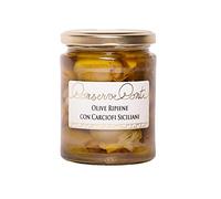 Artichoke stuffed olives in extra virgin olive oil - 314 ml glass jar - made in Sicily by Conserve Conti - artisan production
