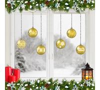 ArtiClings 12 x Bauble Window Clings with Glitter Patterns and Strings Colour = Gold