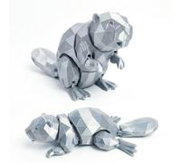 Articulated 3D Printed Beaver Fidget Toy, Flexible Animal Desk Pet Figurine, Stress Relief Sensory Toy for Kids & Adults, Unique Birthday & Easter Gift, Eco-Friendly PLA (Silver, S)