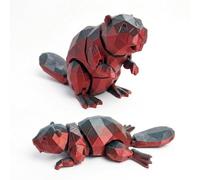 Articulated 3D Printed Beaver Fidget Toy, Flexible Animal Desk Pet Figurine, Stress Relief Sensory Toy for Kids & Adults, Unique Birthday & Easter Gift, Eco-Friendly PLA (Red, L)