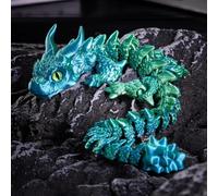 Articulated 3D Printed Dragon, Posable Fantasy Decor（Blue-Green） | Smooth movement, fine texture, compact display
