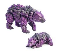 Articulated Crystal Bear Figurine, 3D Printed Flexible Joint Animal Sculpture, Decorative Desk Ornament for Home Office, Bookshelf & Shelf Decor (Purple,L)